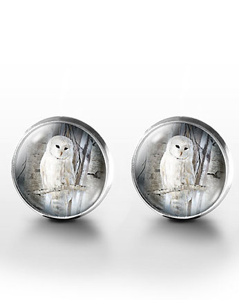 Kolczyki sztyfty - Biała sowa - grafika, yenoo