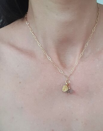 Naszyjnik ANTYK z kryształem Herkimer i zawieszką spiralą, mosiądz, modesign