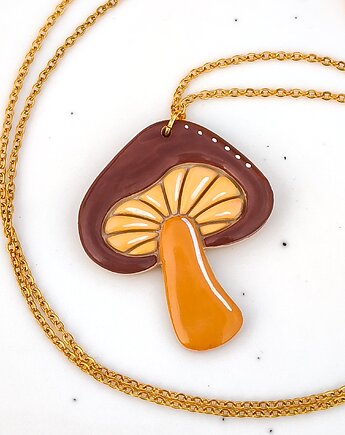 Naszyjnik z grzybem, podgrzybek, brązowy grzyb, amulet na jesień, boho, Dary Rusałki
