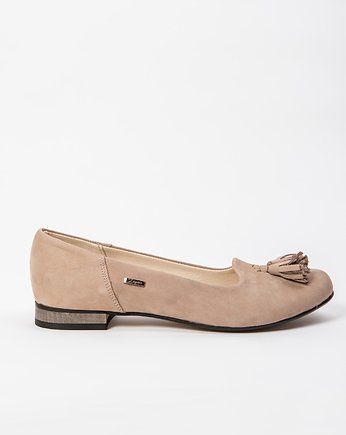 ELEGANCKIE BALERINY NA OBCASIE - SKÓRA NATURALNA - MODEL 009 - KOLOR LATTE, Zapato