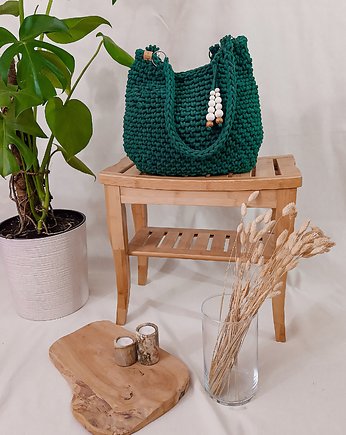 Duża torba ze sznurka na ramię Belly bag - leśna, Damariz