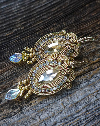 Boho  kolczyki soutache- złote, Mró Soutache