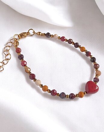 Bransoletka z serduszkiem : mokait, jaspis królewski, kaktusia