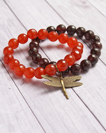 Jesienny komplet bransoletek z ważką, kaktusia