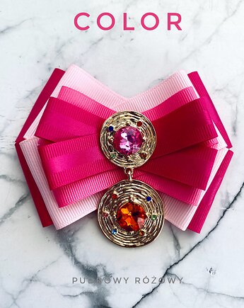 Brosza z Kolekcji COLOR z kryształami zatopionymi w złotych okręgach, Pudrowy Różowy