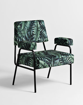 Fotel w stylu prl vintage SIMPLE - tkanina liście wzory, CustomForm