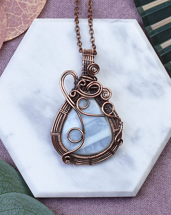 Miedziany wisiorek wire wrapping z opalem owyhee #515, Spirit Of Copper