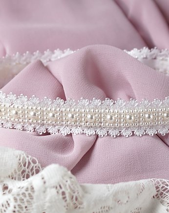 Elegancka opaska na chrzest koronka z perełkami, FILIPOLA