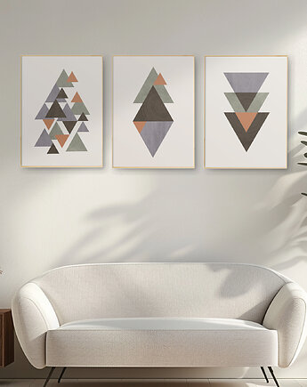Zestaw 3 geometrycznych grafik na ścianę, skandynawski styl, nordic style., Grawisfera