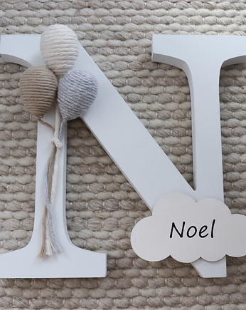 Drewniana litera z balonami i personalizacją - naturalne, NinoDreams