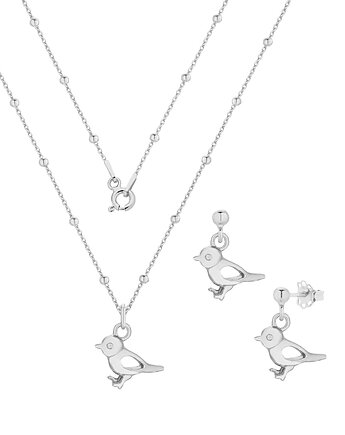 Srebrny komplet biżuterii z ptaszkiem, MYNESS