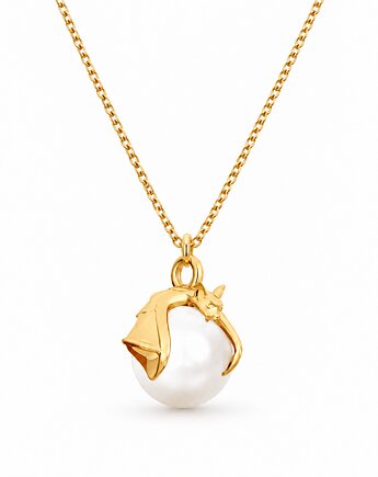 Nietoperz z białą perłą- naszyjnik srebro, złoto, różowe złoto, ISSI Jewelry