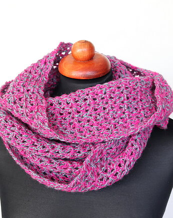 Omotak owijka szalik ażurowy dwukolorowy na szydełku Amanda, RękaProduction