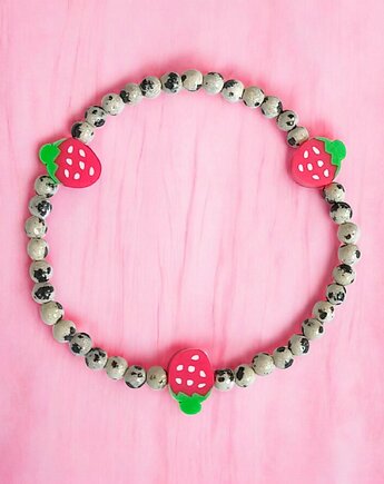 Truskawkowa bransoletka : jaspis dalmatyński : bransoletka na rękę, kaktusia