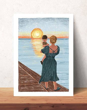 Zachód słońca Ilustracja Plakat mama i dziecko, ohmagdaart