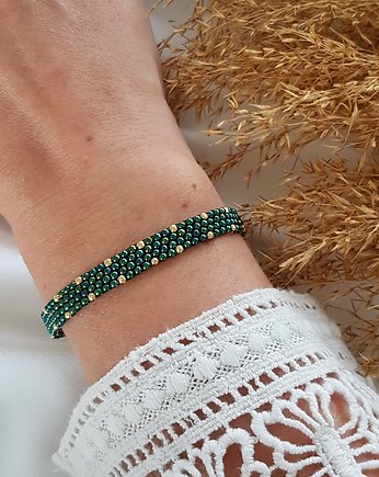 zielona bransoletka w kropki, LEI handmade 