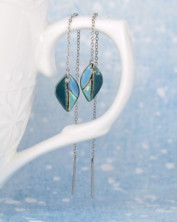 Ceramiczne listki, kolorowe kolczyki na łańcuszku, przeciągane, Dorca