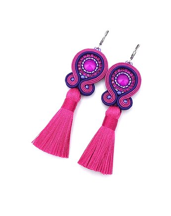 Kolczyki sutasz kolorowe różowo fioletowe wiosenne Cleo z chwostem, Katrina Rossa