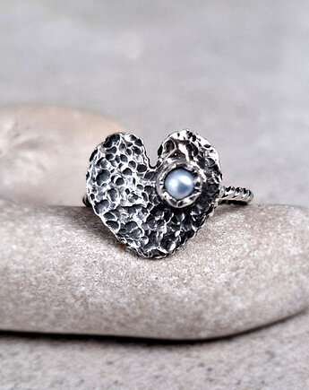 Sweetheart srebrny pierścionek z perłą, MIECHUNKA