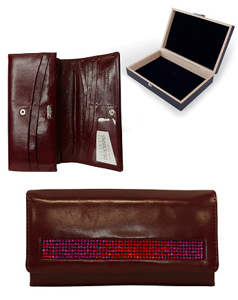 Skórzany duży portfel damski Swarovski Czerwony + Szkatułka, ZGS Stefania
