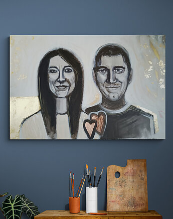 Portret pary na zamówienie, malowany ze zdjęć kupującego - 60x90 cm, Kasia Kulicka
