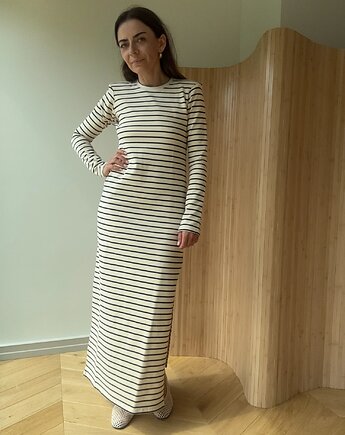 Sukienka Begin ecru cream & black stripes, Patchouli