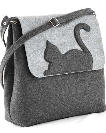 Duża Torebka Filcowa - Listonoszka z Kotem, Green Sheep