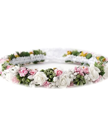 Wianek komunijny kwiaty białe różowe, FILIPOLA