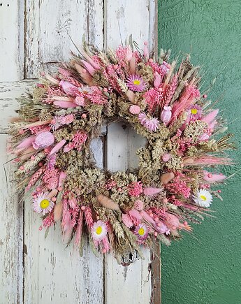 Wianek naturalny z suszonych kwiatów i traw "Różany Zachwyt", Proste z natury