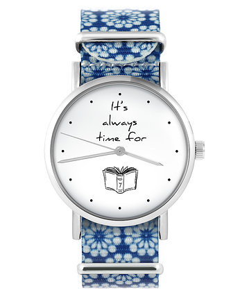 Zegarek - Time for book - niebieski, kwiaty, yenoo