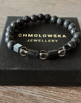 Bransoletka Męska Turmalin czarny i Kwarc Dymny, Chmolowska Jewellery