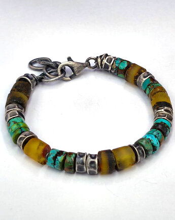 Bursztyny i turkusy - bransoleta męska, Zofia Gladysz