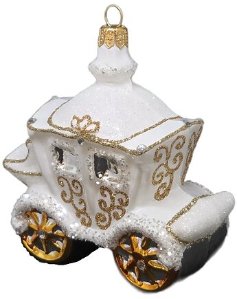 Ręcznie malowana szklana bombka biała karoca ze złotymi akcentami, STARGLASS