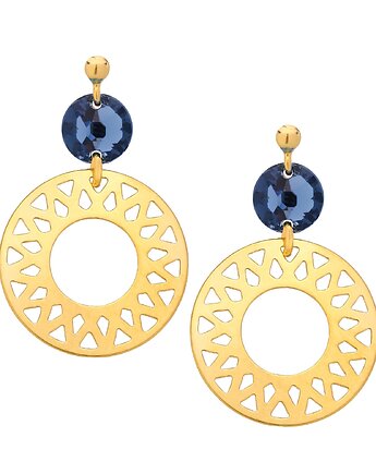 Kolczyki srebrne z dużymi arabskimi rozetami i ciemnoniebieskimi kryształami, SOTHO