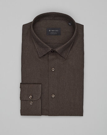Koszula flero 00620 długi rękaw brąz classic fit, BORGIO