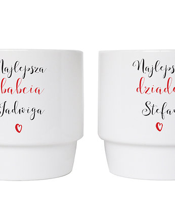 Zestaw kubków dla Babci i Dziadka z imieniem, porcelanowe, Sowia Aleja