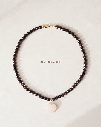 MY HEART Naszyjnik RHEI z kamieni naturalnych Chocker z Serduszkiem Burgund, RHEI
