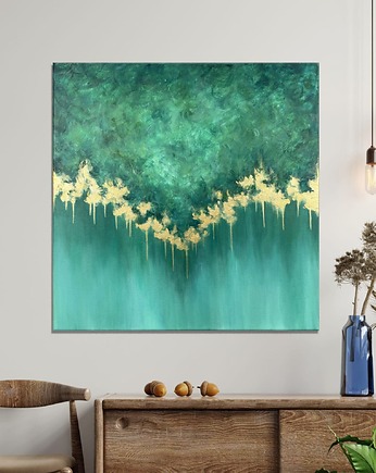 Zielony obraz abstrakcyjny "Serenity II" ręcznie malowany na płótnie 60x60 cm, AnnSayuri ART