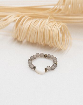 Pierścionek elastyczny - kwarc dymny, hematyt, wu handmade