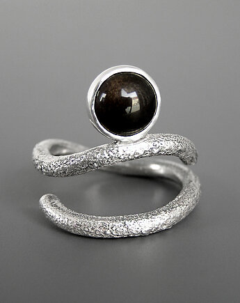 Pierścionek  Fala z Obsydianem, Pastelove Jewelry