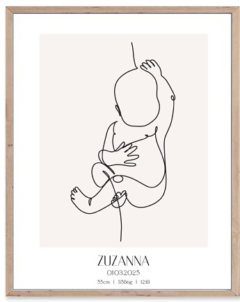 Metryczka, Plakat Line Art dla dziecka, Plakat z imieniem, chrzciny plakat, Wallie Studio Dekoracji