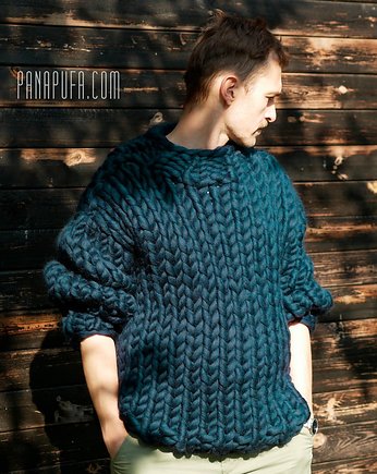 Sweter na grubych drutach 100% wełna, PANAPUFA