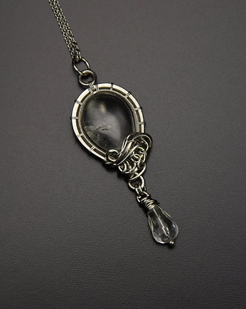 Długi wisiorek kryształ górski wire wrapping, Agata Rozanska