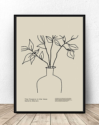 Beżowy plakat "Wazon z kwiatkami szkic" A4 (210mm x 297mm), scandiposter