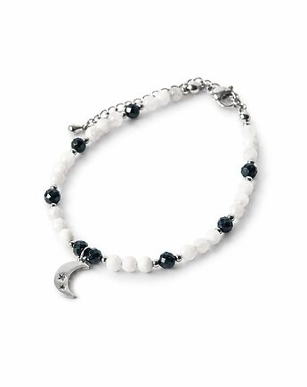 STARRY MOON bransoletka z kamieni - kamień księżycowy i turmalin czarny, Greenmoon Handmade