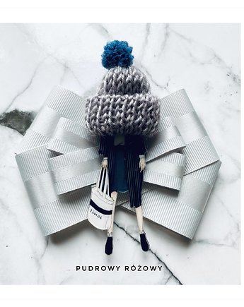 Szara   Broszka   z Lalką NOWOŚĆ, Pudrowy Różowy