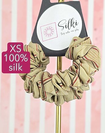 XS mini mała gumka dla dzieci do włosów jedwab naturalny scrunchie beżowa, Silki