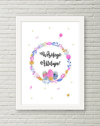 Plakat wielkanocny A4 wianuszek pisanki, WOW party