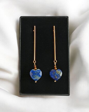 Kolczyki serduszka LAPIS LAZULI : długie : wyjątkowy prezent, kaktusia