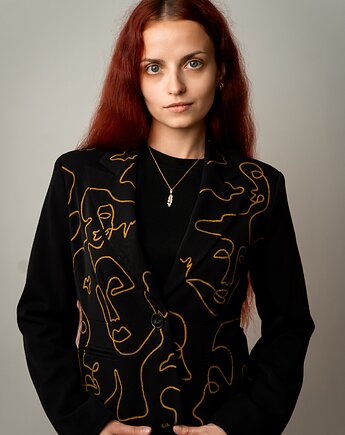 Czarna marynarka ręcznie malowana CUSTOM / One Line Art, carrey_art_studio